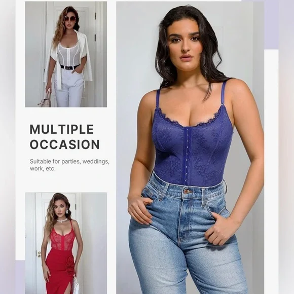 SHAPELLX Lace Bodysuit for Women Tummy Control Shapewear Backless Body Suits - Picture 2 of 5